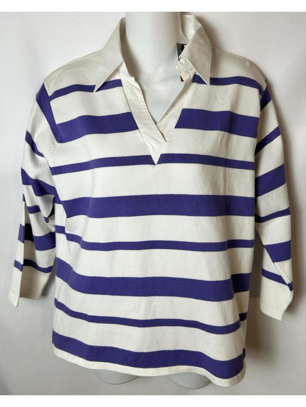 Gloria Vanderbilt Purple/White Striped Sweater Top  Size XL   NWT
